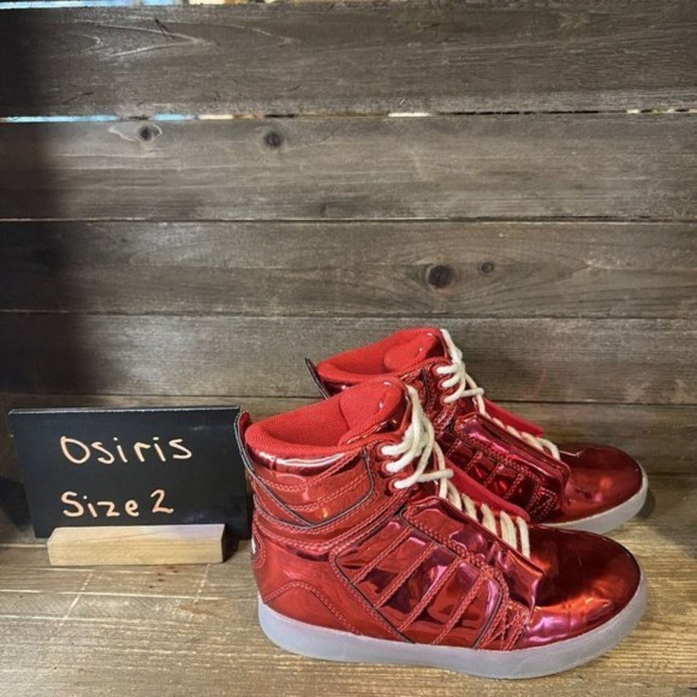 Childrens Kids Osiris Skyrise Red Shiney Light Up Shoes Sneakers Size‎ 2 Y EUC